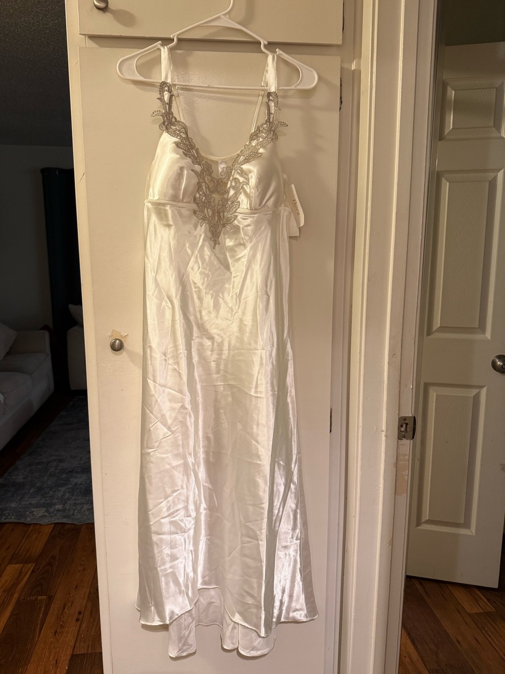 Dreamy white satin slip gown with delicate lace detail NWT renfair milkmaid - Picture 2 of 5